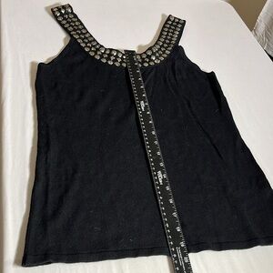 Kenra size large black knit tank top embellished black rhinestones runs large